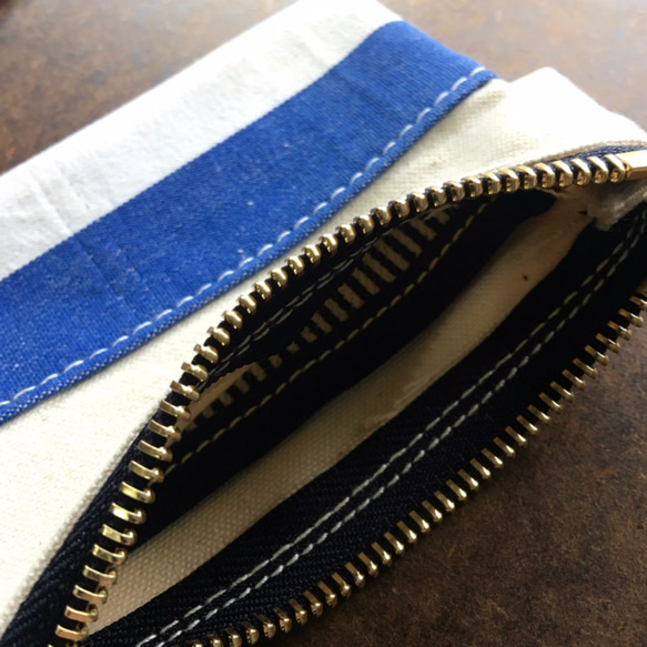 Off white canvas x vintage European stripe zip pouch z0010 第2張的照片