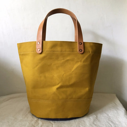 Wax canvas bucket style tote small size Mustard 0569 第1張的照片