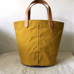 Wax canvas bucket style tote small size Mustard 0569 第2張的照片