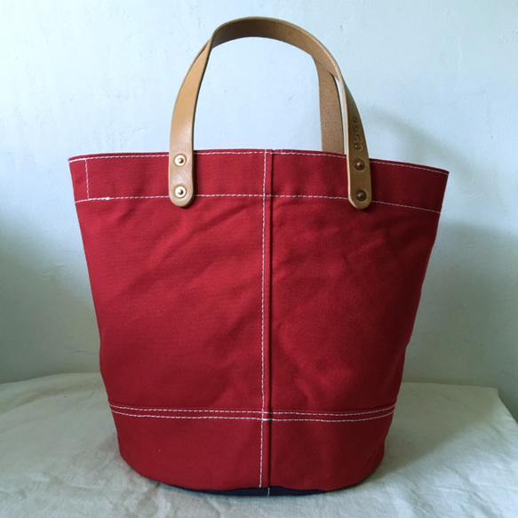 Wax canvas bucket style tote small size Res 0568 第3張的照片