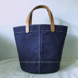 Wax canvas bucket style tote small size Navy 0567 第2張的照片