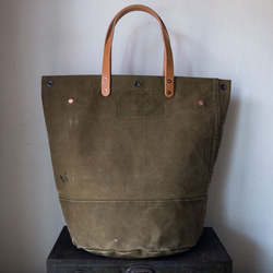 British Army vintage canvas round bottom tote bag 697 第2張的照片