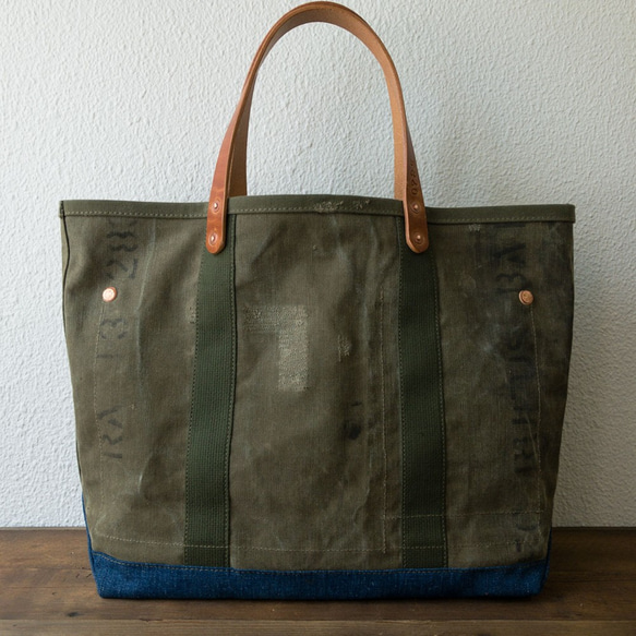 50’s U.S Army vintage canvas remake open top tote bag IND725 第2張的照片