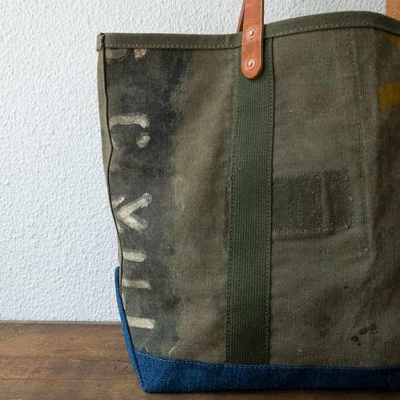 50’s U.S Army vintage canvas remake open top tote bag IND725 第3張的照片