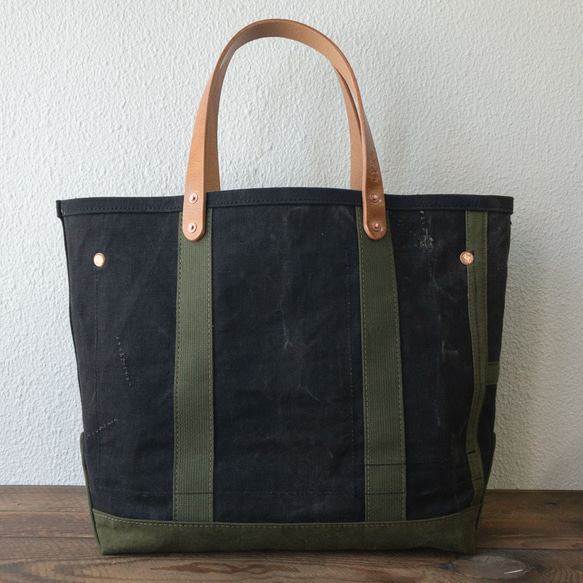 VTG Royal Navy(UK) canvas rebuild open top tote bag756 第2張的照片