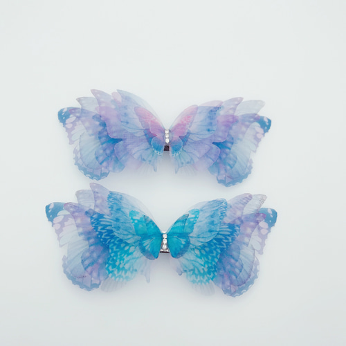 注文製作】蝶々 花火 モルフォ蝶 ヘアアクセサリー ヘアバレッタ