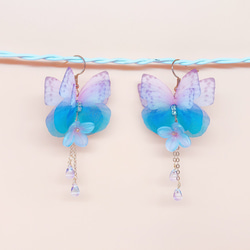 [新] Phantom三蝶蝴蝶繡球耳環耳環UV樹脂過敏婚禮紫羅蘭 第2張的照片
