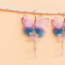 [新] Phantom三蝶蝴蝶繡球耳環耳環UV樹脂過敏婚禮紫羅蘭 第4張的照片