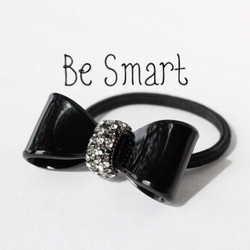 スワロフスキー・クリスタル×リボンヘアゴム(ブラック） ヘアゴム