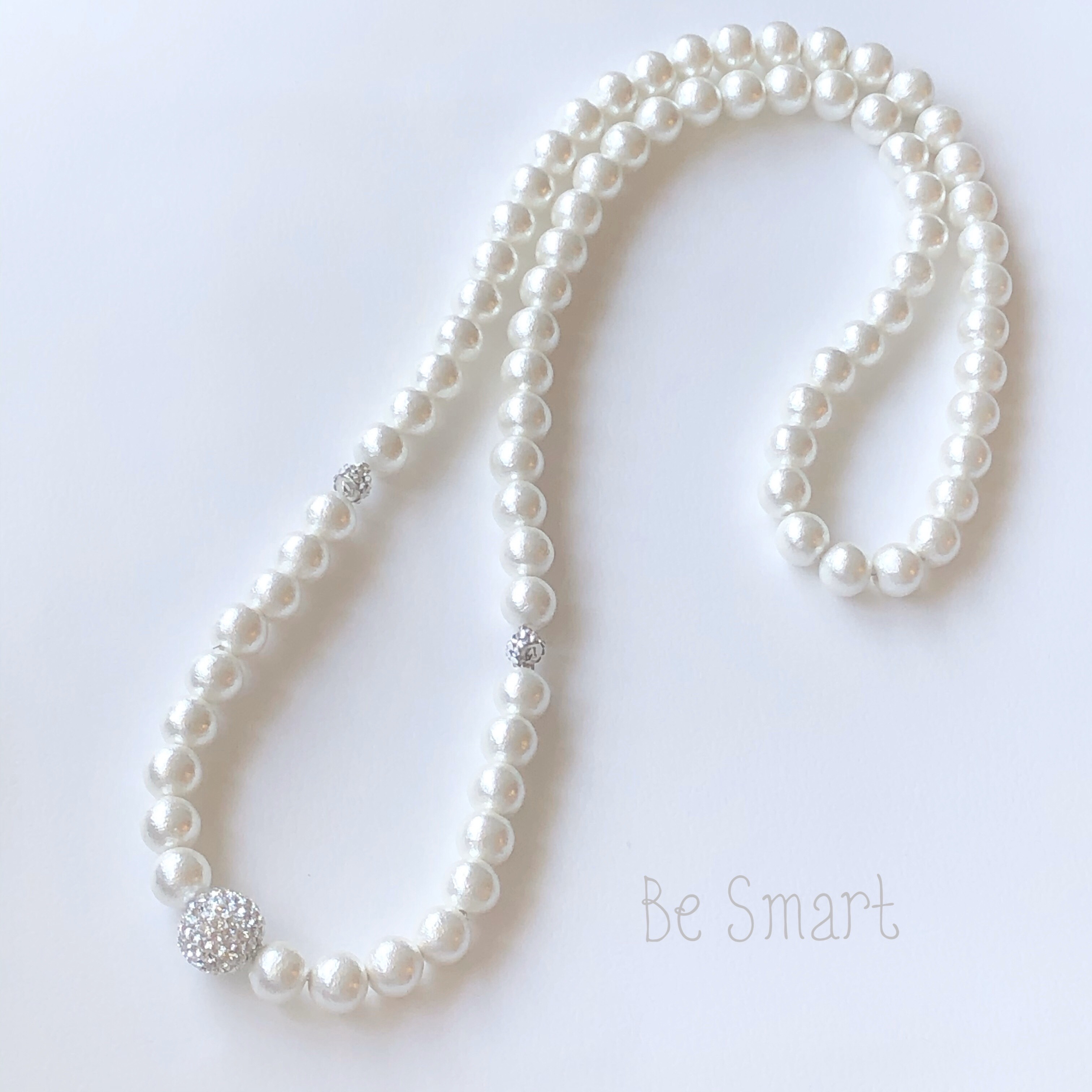 2WAYコットンパール×スワロフスキー・クリスタルネックレス（ホワイト）