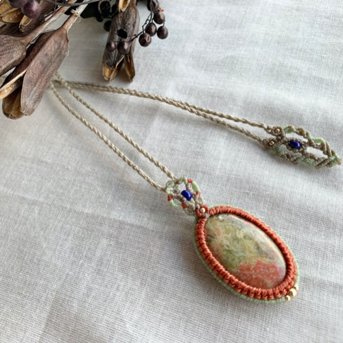 ユナカイト〜ダブルフレーム・マクラメペンダント〜no.11004