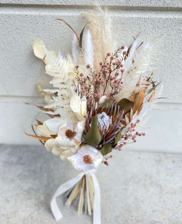 DRY BOUQUET ドライフラワー花束 ブーケ ブートニア付き 1枚目の画像