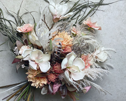 フラワーリース超特大リースシャビーリースくすみカラーリースハンドメイド フラワーリース超特大リースシャビーリースくすみカラーリースハンドメイド