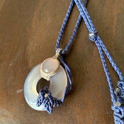 マクラメ＊藍染めの麻糸で包んだクリソコラペンダント ネックレス