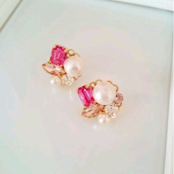 ♡cotton perl ＆swarovski pierce♡ 1枚目の画像