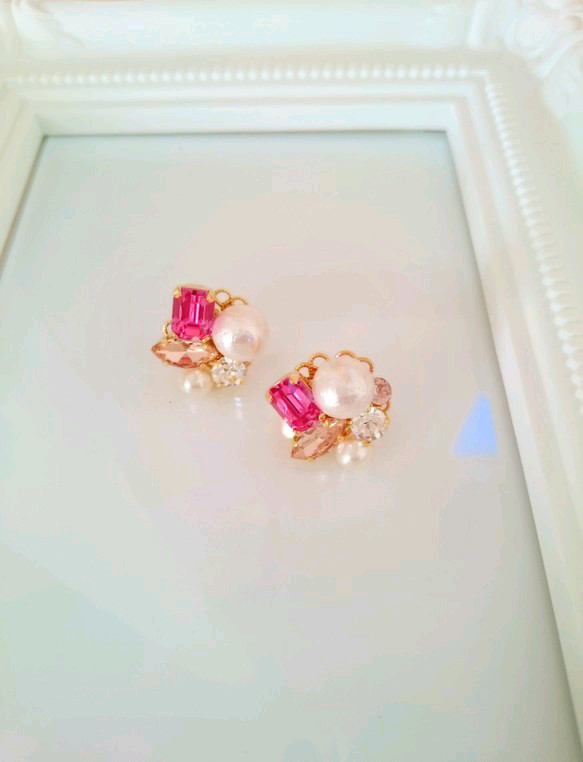 ♡cotton perl ＆swarovski pierce♡ 2枚目の画像