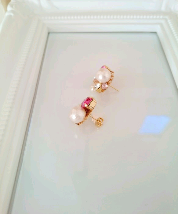 ♡cotton perl ＆swarovski pierce♡ 3枚目の画像
