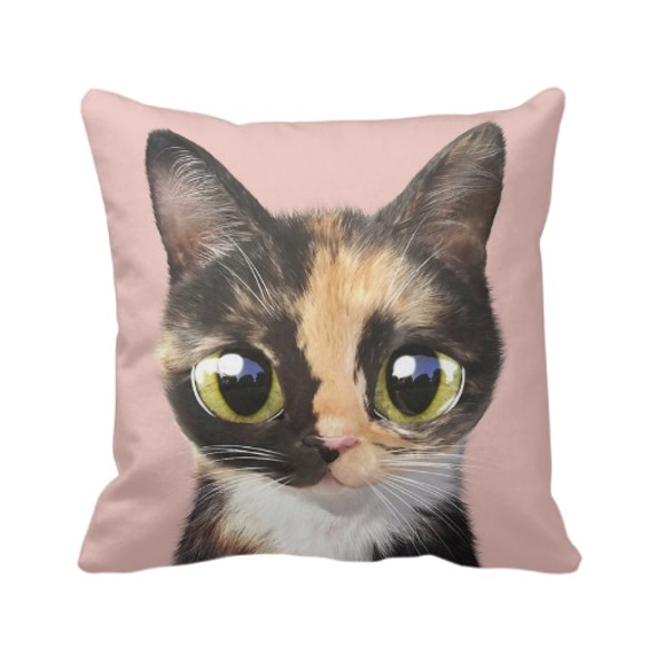 貓咪细毛绒抱枕(三色貓粉色底)提供客製化訂做 第1張的照片