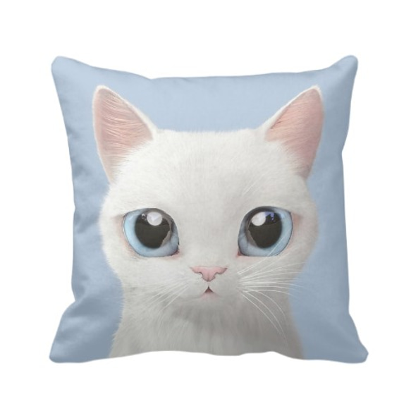 貓咪细毛绒抱枕(白貓淺藍色底)提供客製化訂做 第1張的照片