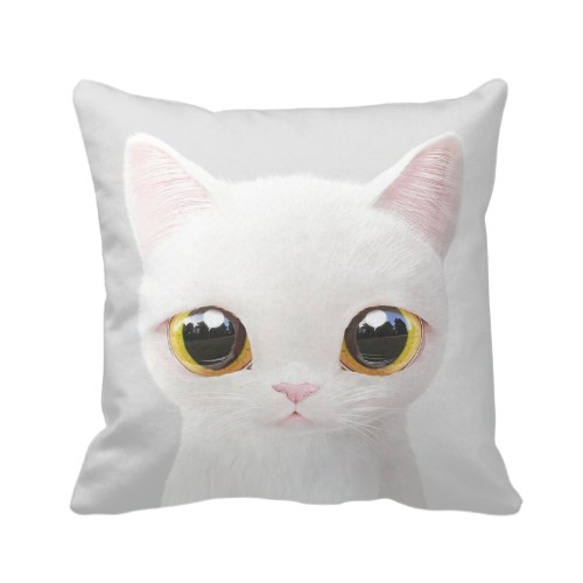 貓咪细毛绒抱枕(白貓白色底)提供客製化訂做 第1張的照片
