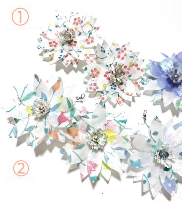 小花柄PaperFlower…ピアス・イヤリング変更可能 1枚目の画像