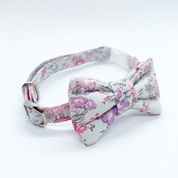 猫 犬 首輪 リバティプリント × Tatum リボン ピンク 花柄 プレゼントにおすすめ♫ 2枚目の画像