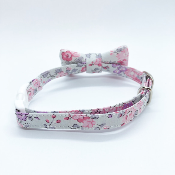 猫 犬 首輪 リバティプリント × Tatum リボン ピンク 花柄 プレゼントにおすすめ♫ 3枚目の画像