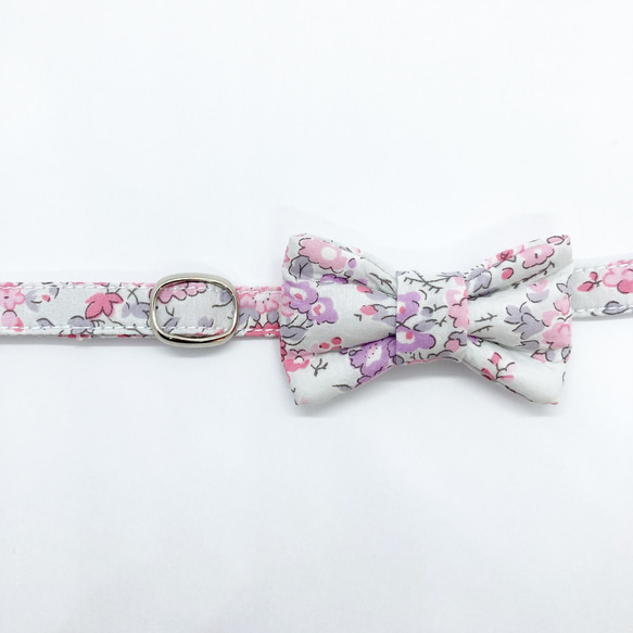 猫 犬 首輪 リバティプリント × Tatum リボン ピンク 花柄 プレゼントにおすすめ♫ 4枚目の画像