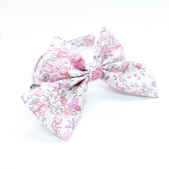 猫 犬 首輪 リバティプリント × Tatum ラージリボン ピンク 花柄 プレゼントにおすすめ♫ 2枚目の画像