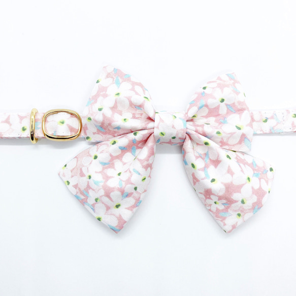 〈再販〉 猫 犬 首輪 リバティプリント × Petal wish ラージリボン ピンク 花柄 プレゼンにおすすめ♫ 3枚目の画像