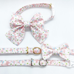 〈再販〉 猫 犬 首輪 リバティプリント × Petal wish ラージリボン ピンク 花柄 プレゼンにおすすめ♫ 5枚目の画像