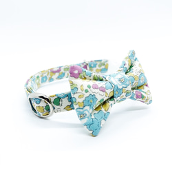 猫 犬 首輪 リバティプリント × Betsy Ann リボン ブルーグリーン 花柄 プレゼントにおすすめ♫ 2枚目の画像