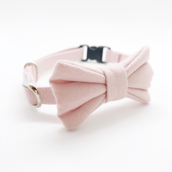 猫 犬 首輪 シンプル リボン ライトピンク コットン100% セーフティバックル プレゼントにおすすめ♫ 2枚目の画像