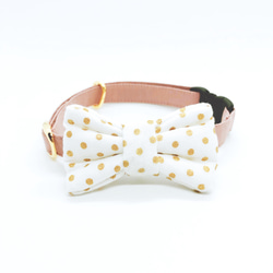 猫 犬 首輪 Robert Kaufman Fabrics リボン ピンク×水玉 USAコットン プレゼントにも♫ 5枚目の画像