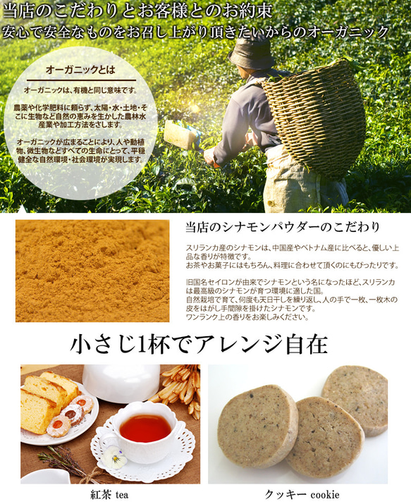 【送料無料】オーガニック　セイロンシナモンパウダー　粉末 100ｇ 有機JAS認定オーガニック スリランカ産 2枚目の画像