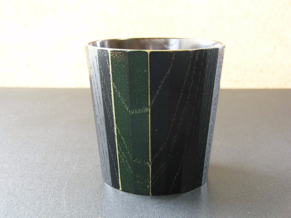 ケヤキ・フリーカップ＜24角・黒＞／緑・ストライプ【受注制作】 6,160円