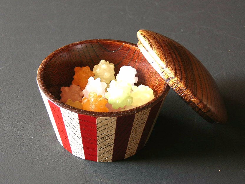 小さな蓋物”マフィン”／24角・青紺ストライプ