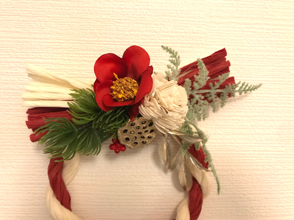 冬支度ハンドメイド2018【お正月】椿のしめ縄飾り 3枚目の画像