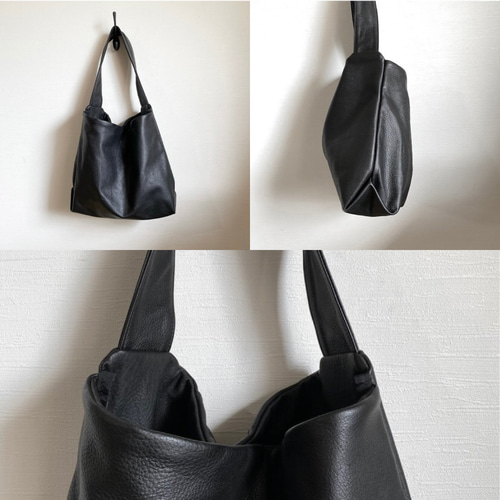 美品】　OHGA レザーバッグ　ショルダーバッグ ミドルショルダー とっても柔らかいレザー ブラック ショルダー