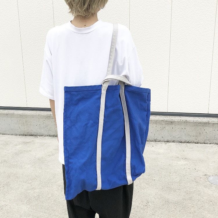 ３ハンドルアシンメトリートート　ロイヤルブルー×ライトグレー　エコバッグ　洗濯可