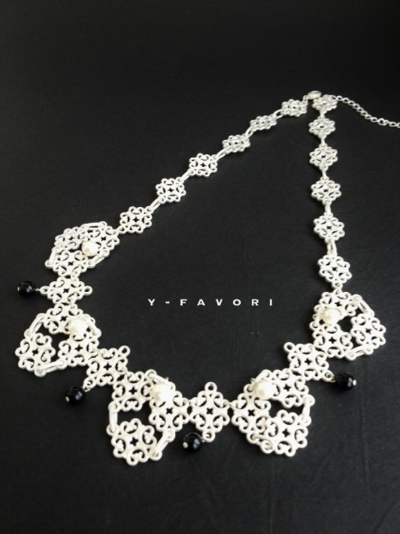 matte　silver＆パール＊design　necklace 1枚目の画像