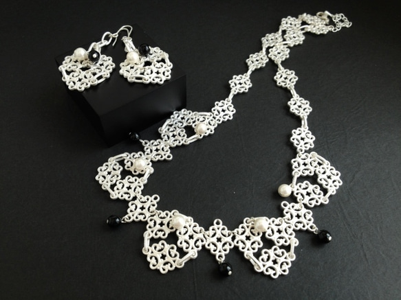 matte　silver＆パール＊design　necklace 5枚目の画像
