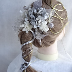 №143♡ドライフラワー髪飾り♡水引♡紐アレンジ♡成人式♡結婚式♡前撮り 水引アレンジ 袴 紐アレンジ 水引きアレンジ ドライフラワー