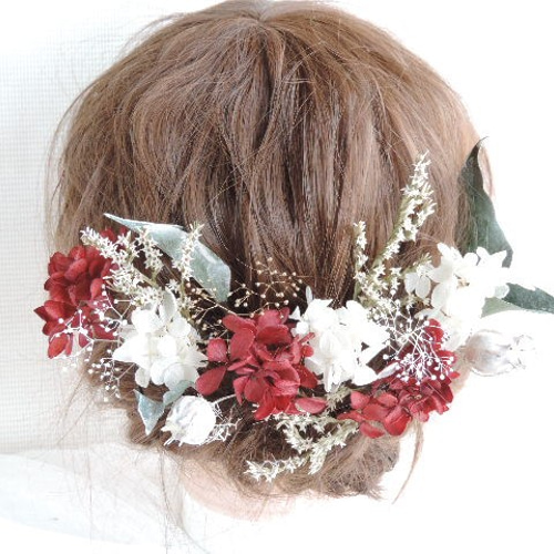 卒業式 成人式 結婚式 ドライフラワー 赤と白の髪飾り 紅白 成人式髪