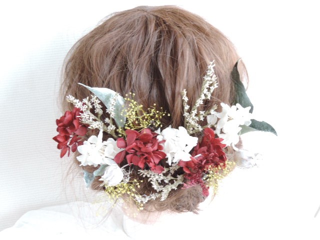 赤白緑の和装髪飾り　成人式　卒業式　結婚式