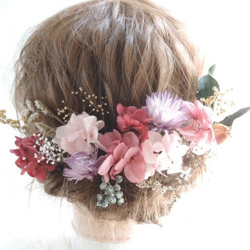 ピンク 紫 可愛い ドライフラワー プリザーブドフラワー 成人式髪飾り