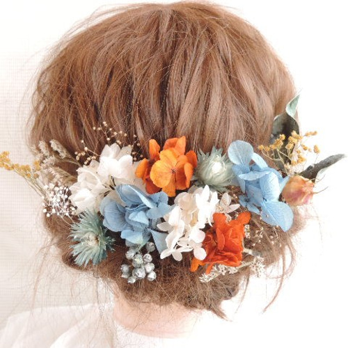 白い小さな小花とピンクのヘッドドレス プリザーブドフラワー