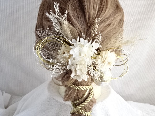 水引　ボンネ　ドライフラワー　和玉　和装髪飾り　成人式髪飾り　卒業式　結婚式　成人式前撮り　結婚式前撮り　色打掛　振袖