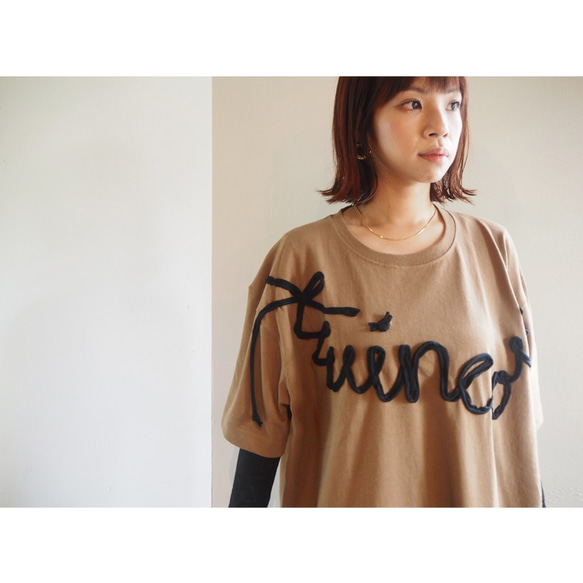 【新色】ビッグシルエットTシャツ(twincow)Camel×Black 5枚目の画像