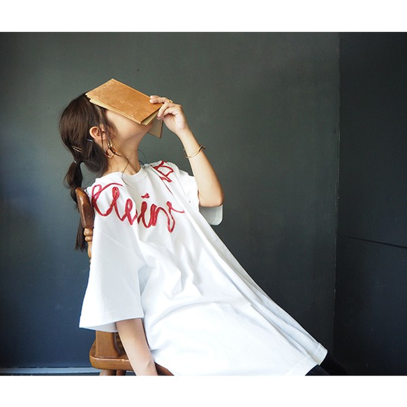 ビッグTシャツ(twincow)White×Red 1枚目の画像